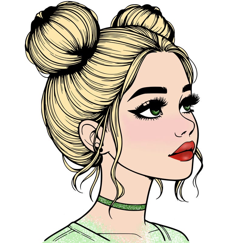 realistic girl with buns on the top of her head