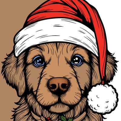 realistic dog with a christmas hat