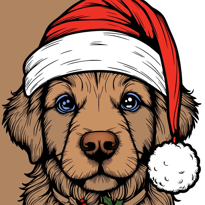 realistic dog with a christmas hat