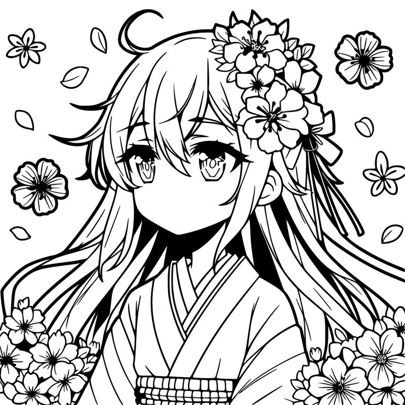 anime girl with flowers surrounding her