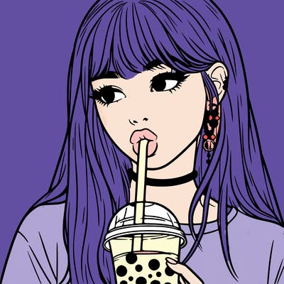 aesthetic realistic girl drinking boba