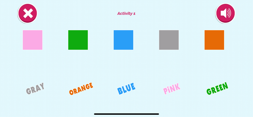 Learning Preschool Kids Games - Preschool kids game screen showing a color matching activity with colorful squares and labels