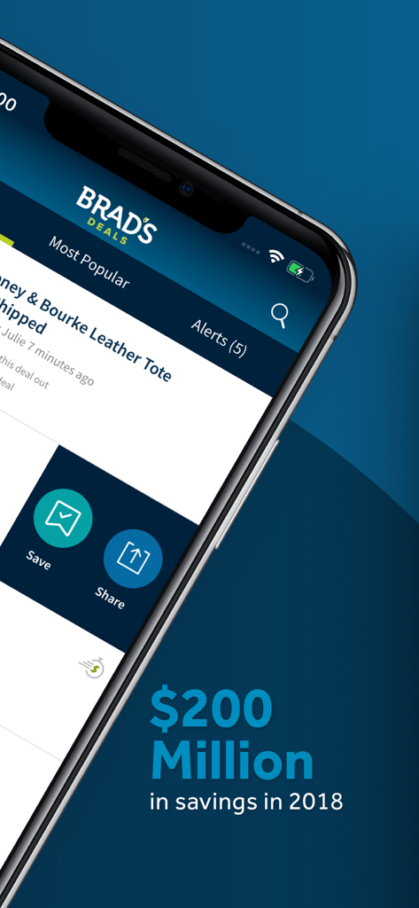 Brad’s Deals | Curated Deals - Brads Deals mobile app interface showing popular shopping deals and a 200 million dollar savings milestone