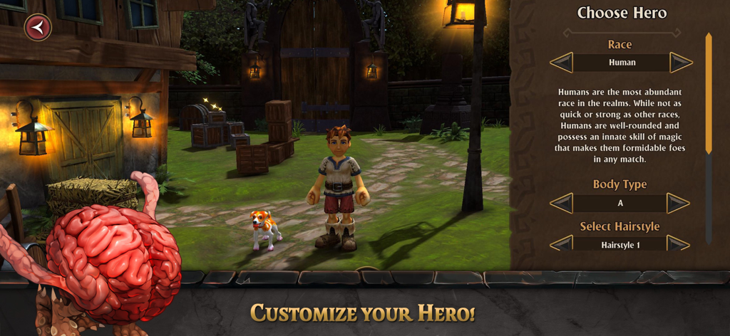 FATE: Reawakened - Un écran de personnalisation de personnage dans FATE Reawakened montrant les options de sélection de personnage et un chien familier.