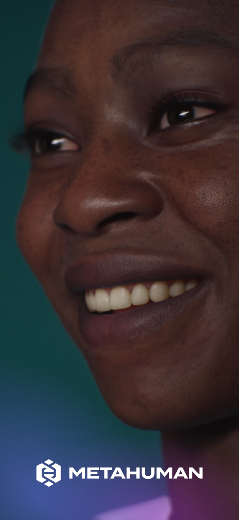 Live Link Face - Close up of a performer smiling for MetaHuman facial motion capture in Unreal Engine