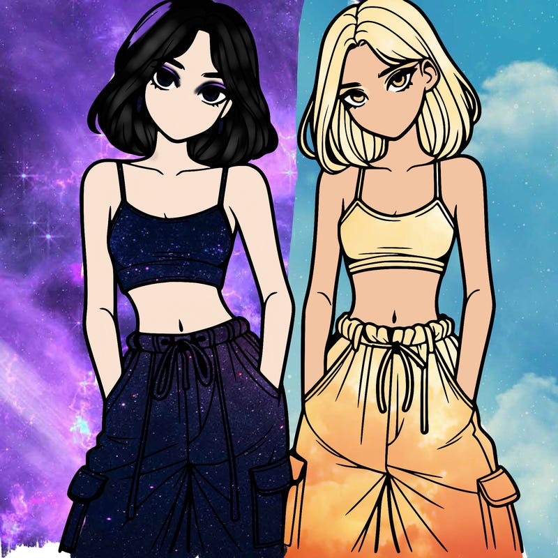 two girls with crop top with baggy pants