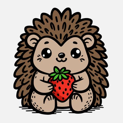 hedgehog holding a strawberry