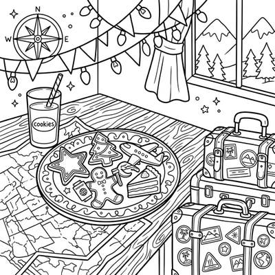 Prepare for a delightful journey where holiday traditions meet exciting travel. This whimsical coloring page invites you to imagine Santa's global adventures, blending classic treats with iconic vacation elements.