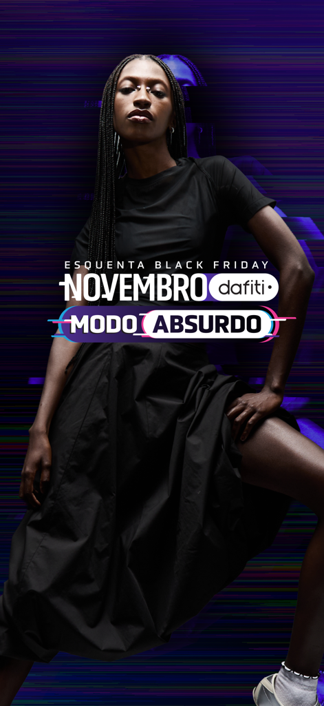 Dafiti app promotional screen for Black Friday featuring a fashion model