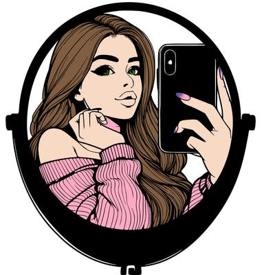 realistic girl taking mirror selfie beautiful