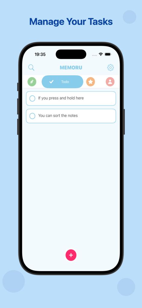 MEMORU / Simple Note App - Interfaz de lista de tareas pendientes de la app MEMORU para gestionar tareas en iPhone