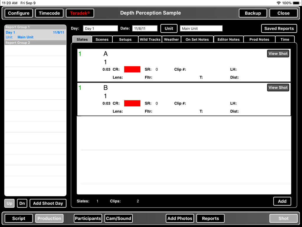 ScriptE S - Digital interface for script supervisors to log film production slates and take details on an iPad