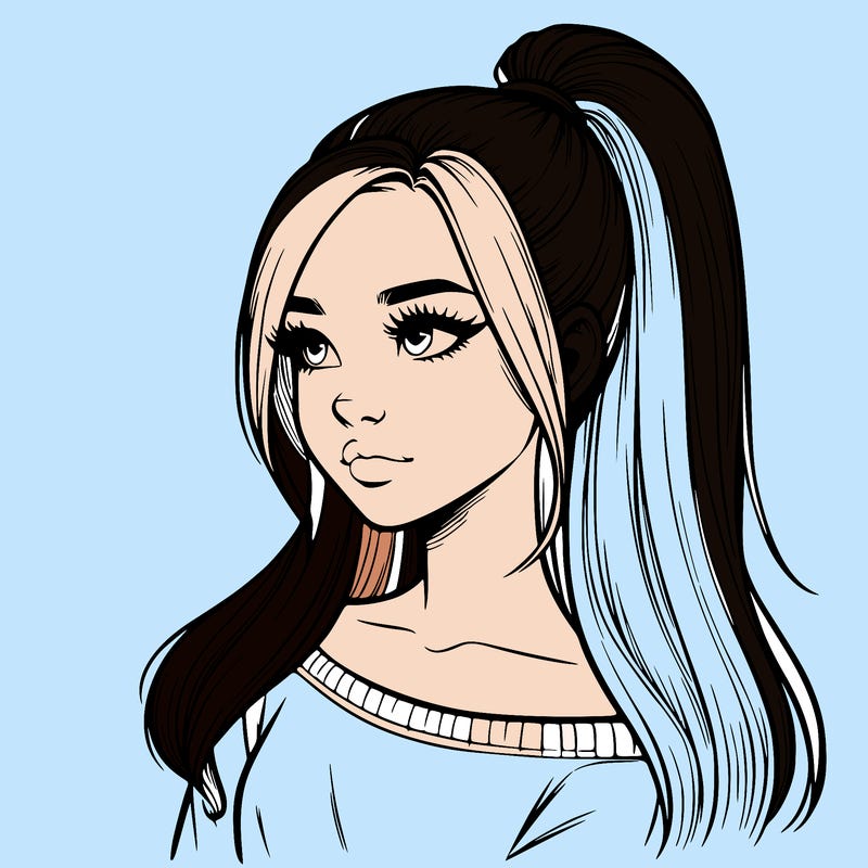 realistic girl with a high ponytail