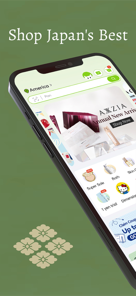 MiauMall - Direct from Japan - Interfaz de la aplicación móvil MiauMall mostrando productos de cuidado de la piel y estilo de vida japoneses para envío internacional.