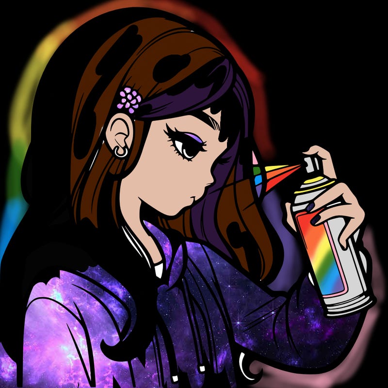 a realistic girl spray painting
