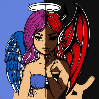 realistic angel half demon