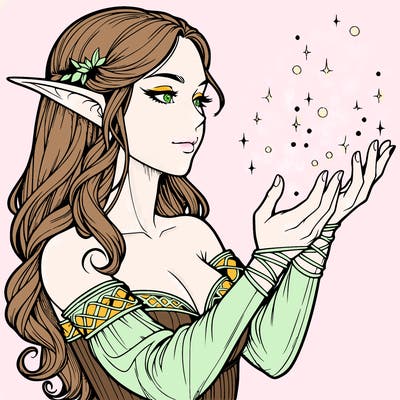 realistic elf girl doing magic