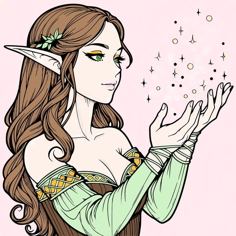 realistic elf girl doing magic
