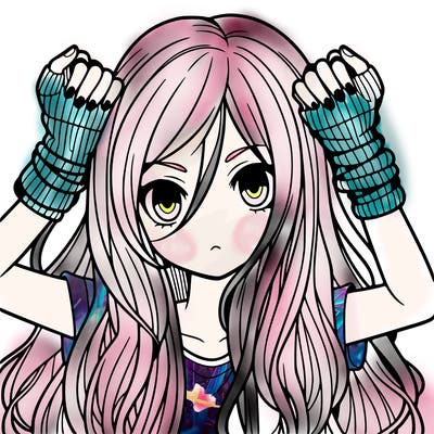 long haired girl with fingerless gloves