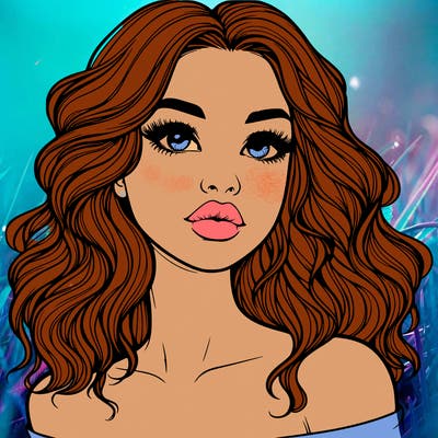 realistic girl with wavy hair and lips
