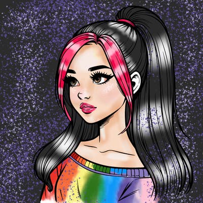 realistic girl with a high ponytail