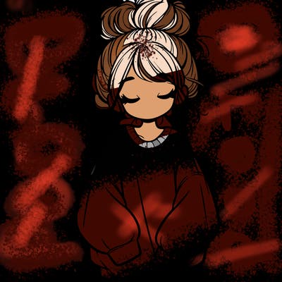 girl with baggy sweatshirt and messy bun