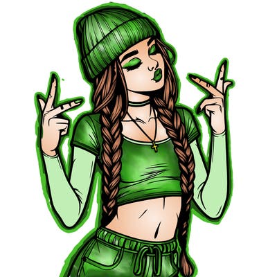 realistic teenage girl with braids and a beanie and crop top doing 🫶🏼