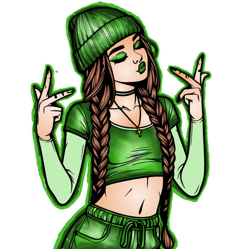 realistic teenage girl with braids and a beanie and crop top doing 🫶🏼