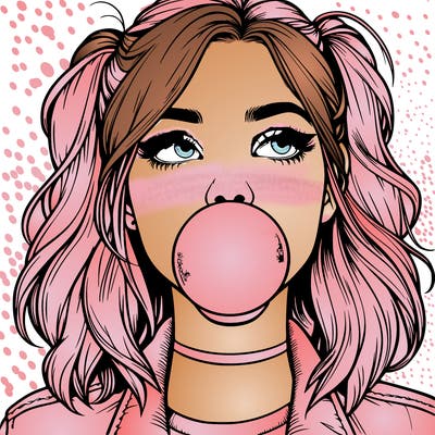realististic girl blowing bubble -gum
