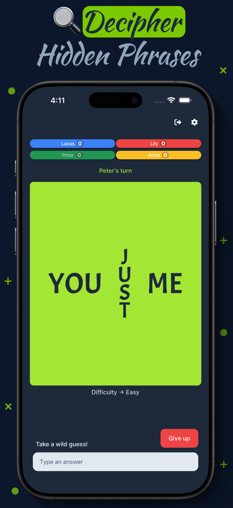 Decode Quest: Trivia Quiz Game - Gameplay screen of Decode Quest trivia game showing a hidden phrase decipherment puzzle.