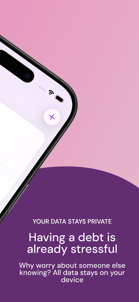 Hutang: Log Your Debt - Hutang app screen highlighting data privacy and local storage on device