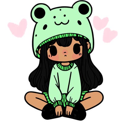 a girl wearing a frog hat and some frog socks