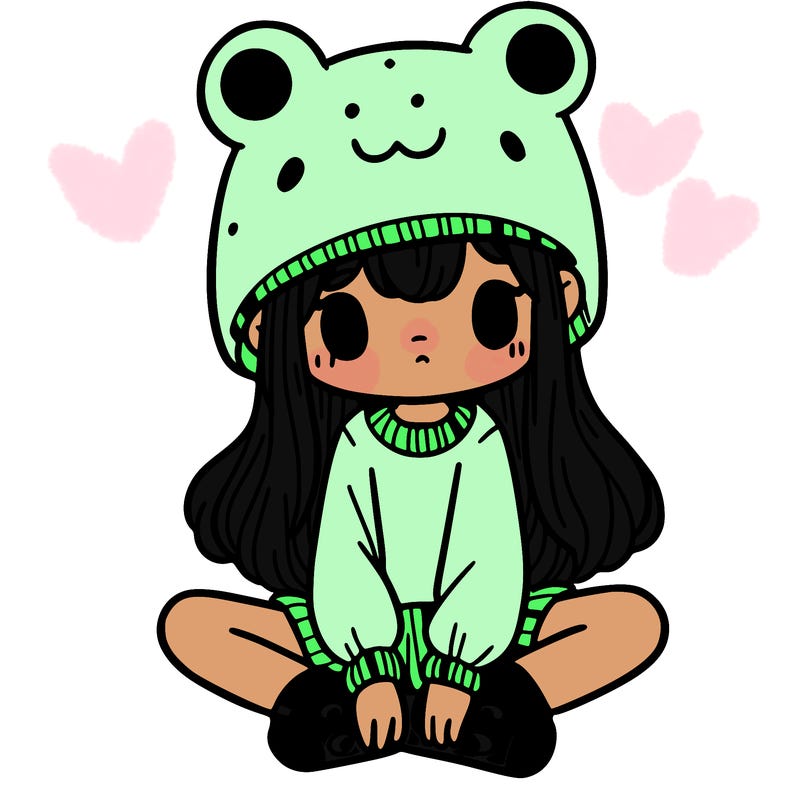 a girl wearing a frog hat and some frog socks