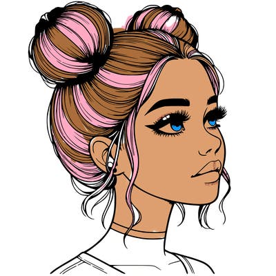 realistic girl with buns on the top of her head