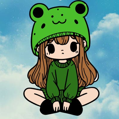 a girl wearing a frog hat and some frog socks