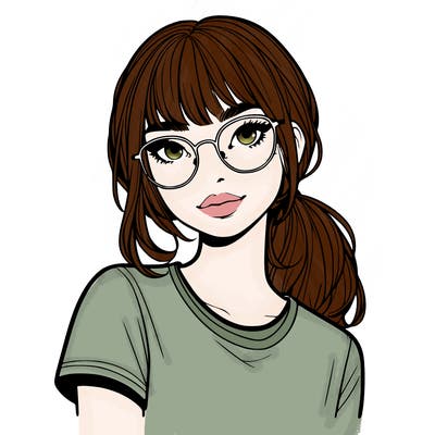 realistic girl with freckles and clear glasses