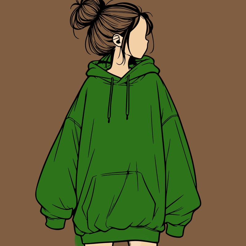 realistic girl with a oversized sweatshirt on and a bun