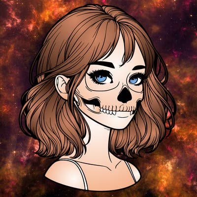 realistic girl with skull