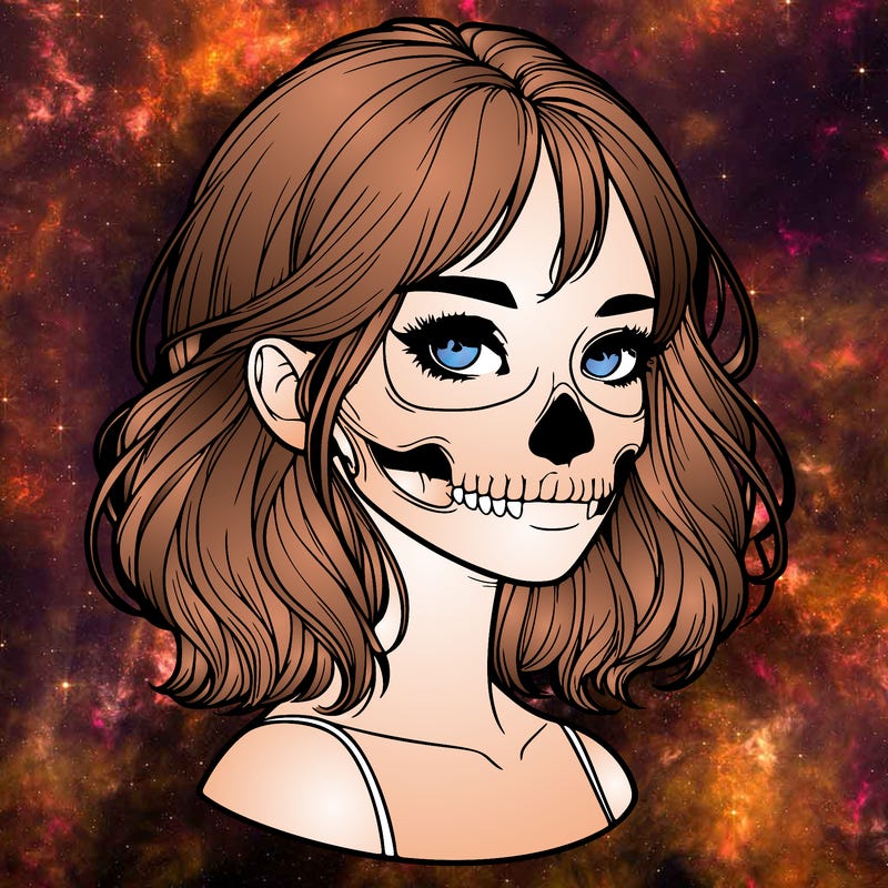 realistic girl with skull