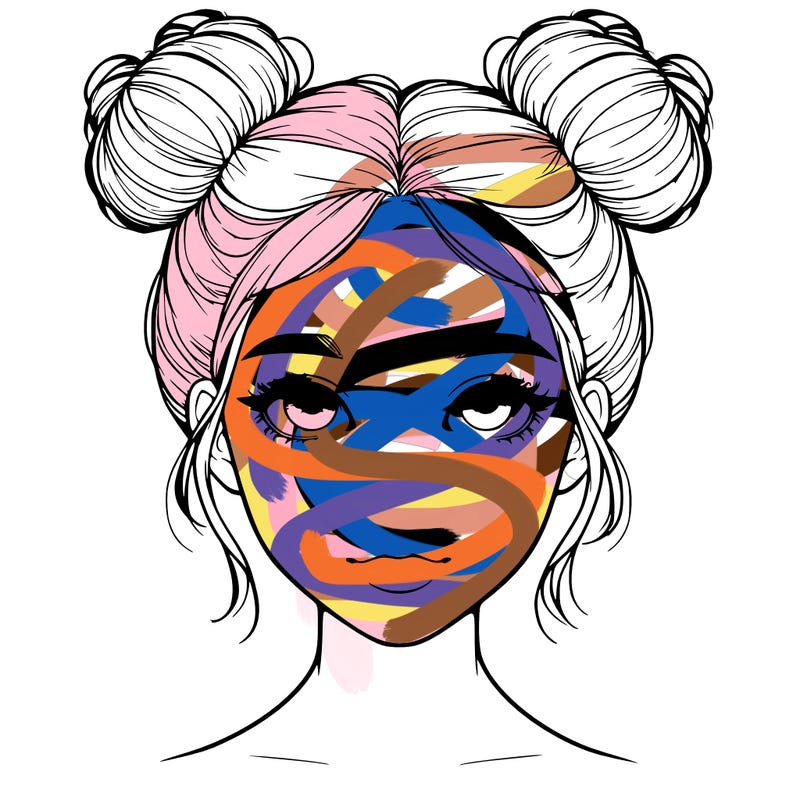 realistic girl with two buns on top of her head