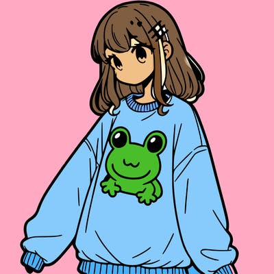 girl wearing frogging sweatshirt