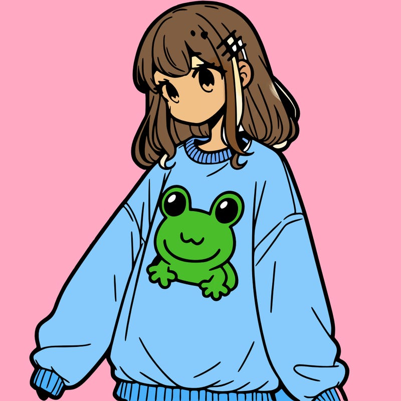 girl wearing frogging sweatshirt