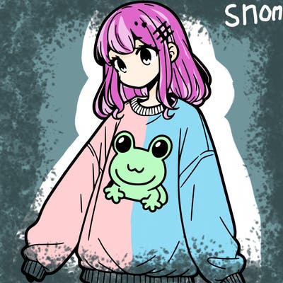 girl wearing frogging sweatshirt