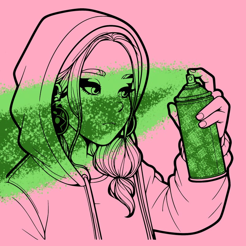 a realistic girl, spray painting