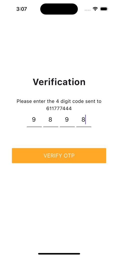 Edata - A verification screen in the Edata app requesting a 4 digit OTP code to confirm a transaction or login