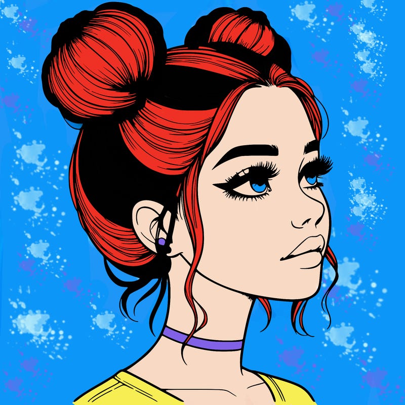 realistic girl with buns on the top of her head