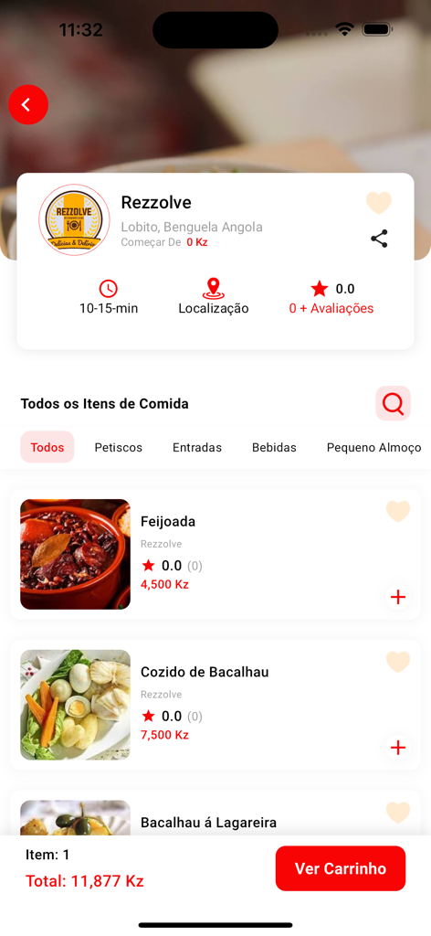 Entregas no Cubico - Entregas no Cubico app interface showing a restaurant menu with food items and delivery details