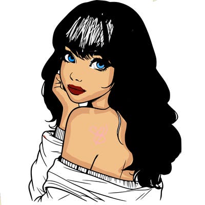 realistic girl with bangs looking over her shoulder