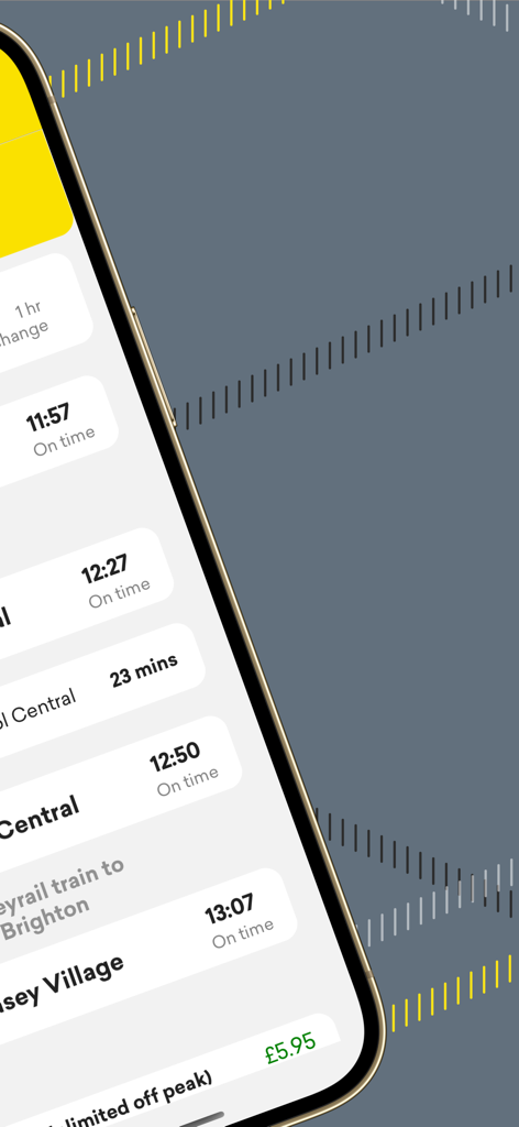 Smartphone screen displaying personalized journey times and ticket prices for the Merseyrail app.