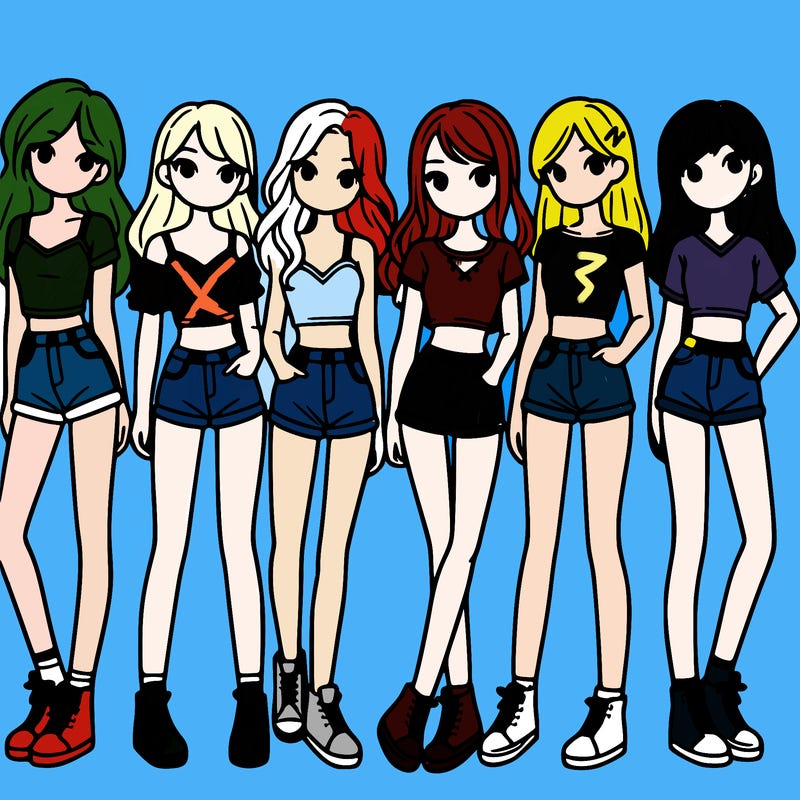 a group of girls wearing crop tops and shorts